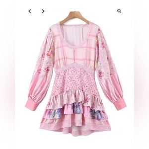 Hand In Pocket Harlow Medium Pink Long Sleeved Tiered Mini Dress